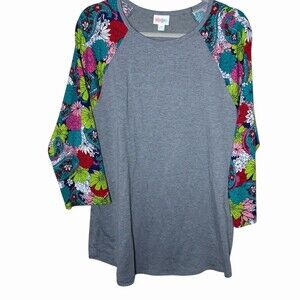 LuLaRoe Randy Tunic Top Womens 2XL Gray Paisley Floral Raglan 3/4 Sleeve